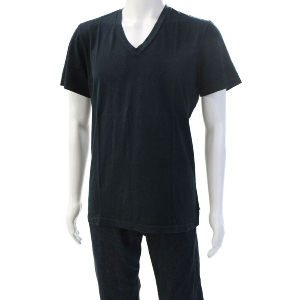 Designer Mens V Neck Black T Shirt Short Sleeve 100% Combed Cotton Solid Size 2